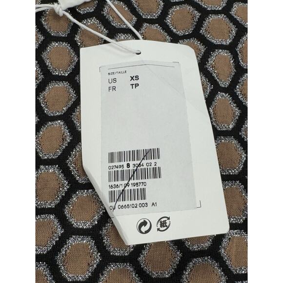 H&M X GP&J Baker Women's XS Brown Black Gold Metallic Honeycomb LS Shirt - Picture 4 of 8